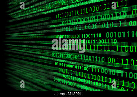 Concept image of digital matrix reality - green binary system digits in blurred motion on a black background Stock Photo