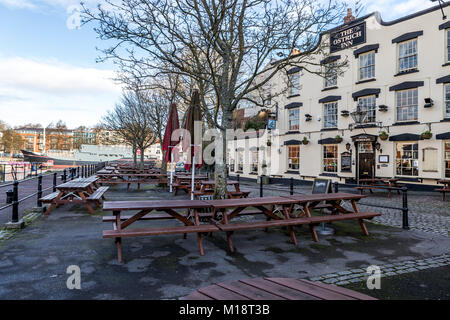 The Ostrich harbourside pub, Bristol, UK. Stock Photo