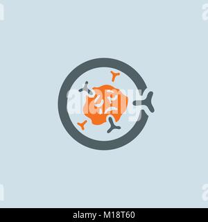 Gray-orange symbolic immunoglobulin molecule round web icon. Immune cell emaciated, exhausted and tired of interferon Stock Vector