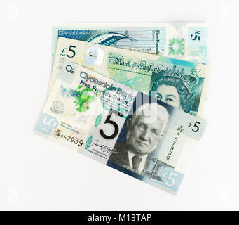 UK Polymer 5 Five pound Bank Notes Stock Photo