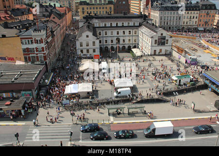 The Stockholm City Museum at Slussen, seen from Katarinahissen, on August 2, 2014, during the Pride Parade. Stock Photo