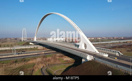 famous Calatrava bridge in Reggio Emilia in northern Italy Aerial view Stock Photo