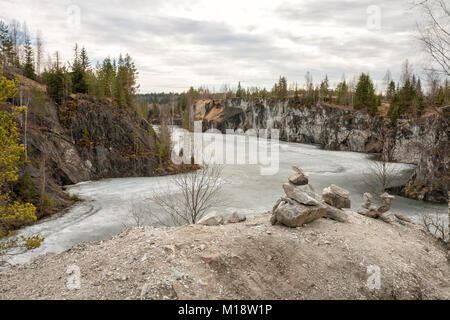 Marble quarry Ruskeala in early spring, Karelia, Russia Stock Photo