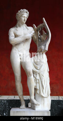 Apollo, Greek and Roman god of archery, music and dance. Shown with ...