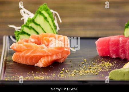 Sashimi salmon, sashimi tuna close up. Stock Photo