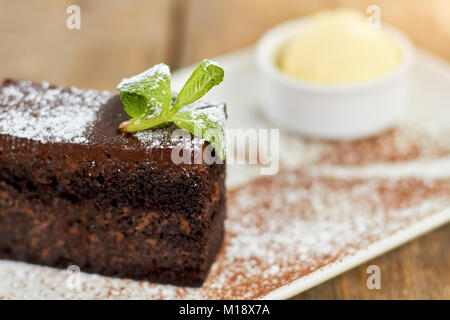 Close up chocolate piece of cake filling. Stock Photo