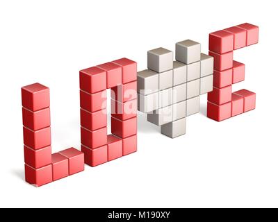 Pixels forming the word love 3D render illustration isolated on white background Stock Photo