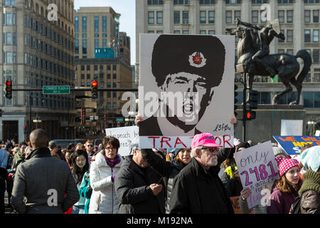 Chicago, IL - January 20, 2018 - Women's March brought together people protesting against inequality in various social issues. Stock Photo