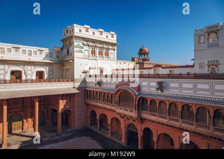 Junagarh Fort at Bikaner city Rajasthan. Historic fort built with red sandstone and white marble with carvings and wall art Stock Photo