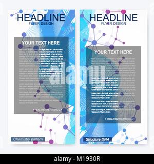 Leaflet flyer layout. Magazine cover corporate identity template. Science and technology design, structure DNA, chemistry, medical background, business and website templates. Vector illustration Stock Vector