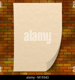 Paper sheet on brick wall Stock Vector