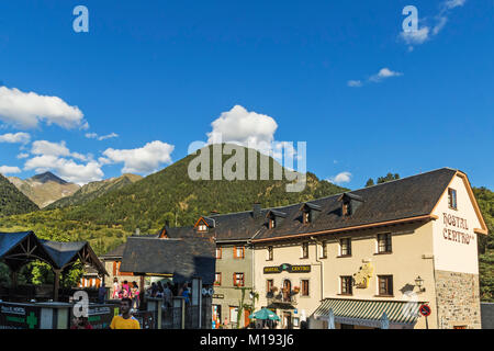 Hostal Centro on Calle Francia in this popular Upper Tena Valley tourist town. Sallent de Gallego; Pyrenees; Huesca; Spain Stock Photo