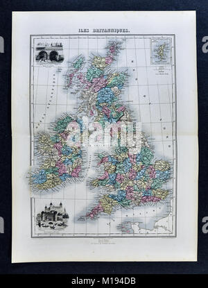 1877 Migeon Map - Great Britain - British Isles - England Scotland Wales Ireland Stock Photo
