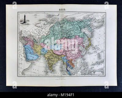 1877 Migeon Map - Asia - China Japan India Arabia Mongolia Siberia Tibet Nepal Stock Photo