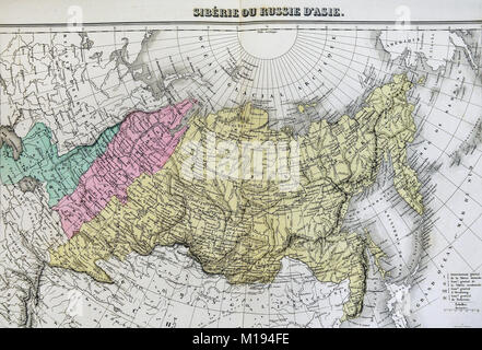 1877 Migeon Map - Russia Siberia Asia - Arctic Ocean Ural Mountains Stock Photo