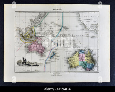 1877 Migeon Map Oceania Polynesia South Pacific Australia New Zealand Hawaii Tahiti East Indies Stock Photo