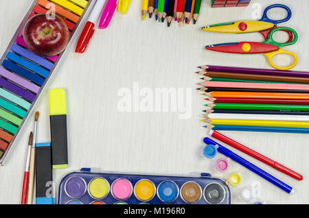 colorful school office supplies in a row Stock Photo