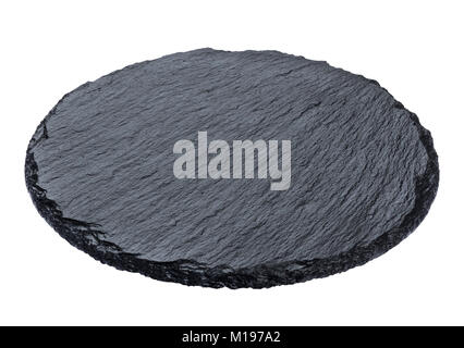 Round slate plate isolated on white background Stock Photo
