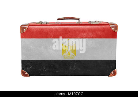 Vintage suitcase with Egypt flag isolated on white background Stock Photo