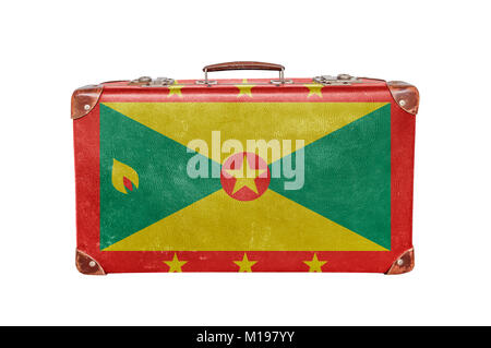 Vintage suitcase with Grenada flag isolated on white background Stock Photo