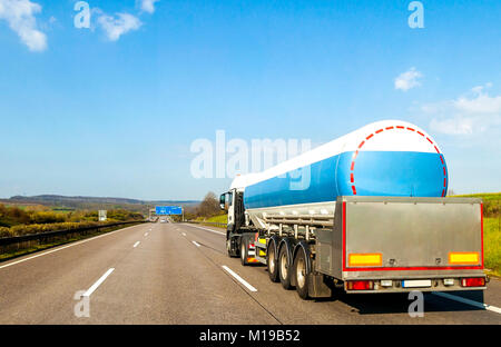 Big fuel gas tanker truck on highway Stock Photo