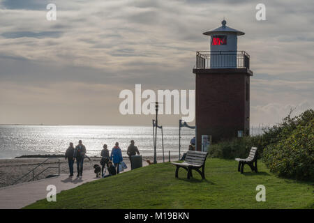 Lighthouse at the beach of  Wyk, island of Föhr, North Sea, UNESCO world natural heritage, North Frisia, Schleswig-Holstein, Germany, Europe Stock Photo