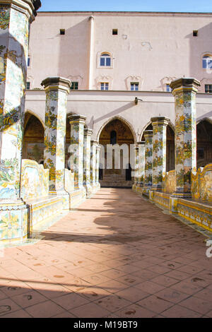 NAPLES - ITALY - ON  11/13 /2016 - The beautiful cloister of Santa Chiara with its majolica tiles in Naples, Italy Stock Photo