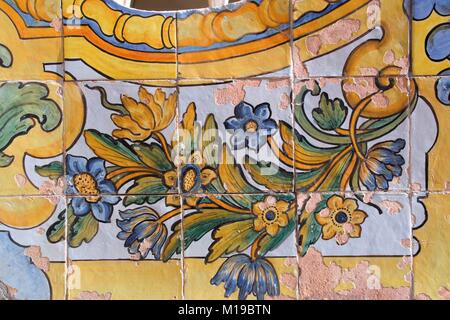 NAPLES - ITALY - ON  11/13 /2016 -  majolica tiles in the cloister of santa chiara, Naples, Italy Stock Photo