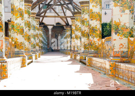 NAPLES - ITALY - ON  11/13 /2016 - THE CLOISTER OF SANTA CHIARA WITH MAJOLICA TILES Stock Photo