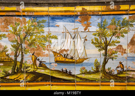 NAPLES - ITALY - ON  11/13 /2016 -  majolica tiles in the cloister of santa chiara, Naples, Italy Stock Photo