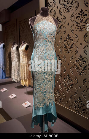 An evening dress worn by Lady Mary as seen at Downton Abbey The Exhibition on West 57th Street in Midtown Manhattan, New York City. Stock Photo