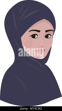 Portrait of arab muslim beautiful woman in dark violet hijab scarf. Stock Vector