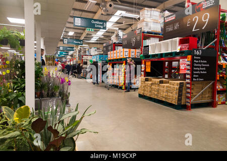 General interior view inside a new UK Bunnings Warehouse DIY super store and trade / domestic home improvement shop / retailer. UK. (94) Stock Photo