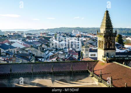 Santiago de Compostela skyline. City view from Cathedral roof in a sunny day