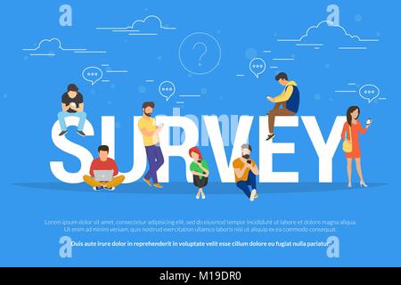 Online survey concept vector illustration of people fulfilling checklist Stock Vector
