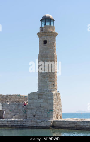 Venetian Lighthouse, Rethymnon Harbour, Rethymnon (Rethimno), Rethimno Region, Crete (Kriti), Greece Stock Photo