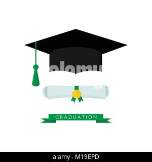 Graduate hat and scroll vector illustration isolated on white. Graduation icon Stock Vector