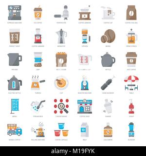 coffee's equipment flat icon set, isolated on white background Stock Vector