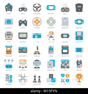 set of game technology flat icon, isolated on white background Stock Vector