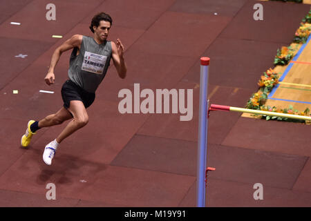 Hustopece, Czech Republic. 27th Jan, 2018. Italian athlete Gianmarco Tamberi attends the athletic meeting in high jump Hustopece Jumping in Hustopece, Czech Republic, on January 27, 2018. Credit: Vaclav Salek/CTK Photo/Alamy Live News Stock Photo