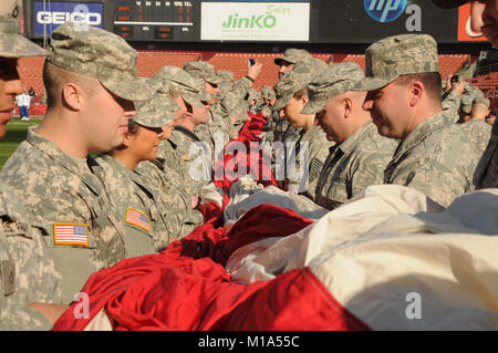 About 125 members of the California National Guard were special guests during the playoff game between the San Francisco 49ers and the New Orleans Saints on Jan. 14, 2012. They were part of the pre-game, halftime and post-game festivities. (Air National Guard photo/Master Sgt. David Loeffler) Stock Photo