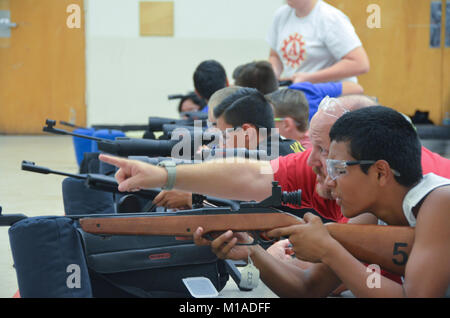 More than 200 members of the California Cadet Corps from 16 schools traveled to the California Military Institute in Perris, California, on Saturday for this year's State Academic, Athletic, Marksmanship, Community Emergency Response Team (CERT) Competition. Currently in more than 50 elementary, middle and high schools across the state and comprising 5,000 cadets, the Cadet Corps develops youths with leadership skills and discipline who perform well academically and serve their communities. Photo by Brandon Honig Stock Photo