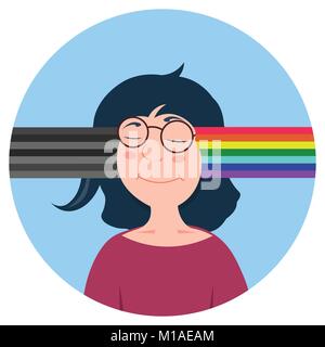 Vector cartoon caucasian woman with different type of mind. Change bad news or thoughts to positive Stock Vector