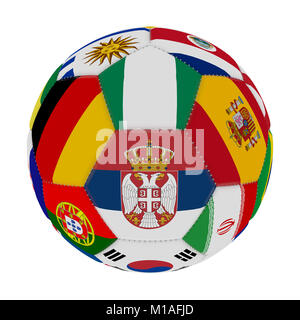 Soccer ball with the color of the flags of the countries participating in the world on football, in the middle Serbia and Nigeria, 3D rendering Stock Photo