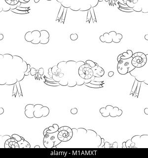 Funny sheep flying in the clouds Stock Vector