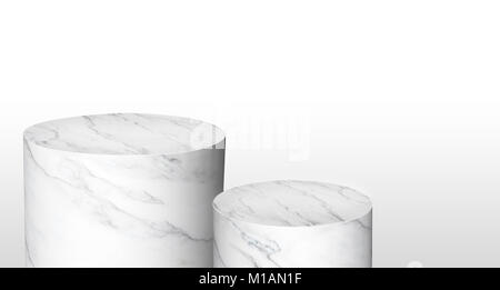 Product display cylinder stand made from white glossy marble in two step with copy space for display of content design or replace your background,Bann Stock Photo
