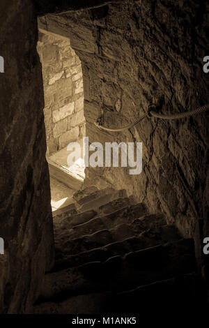 Stone steps inside Caernarfon castle, North Wales Stock Photo