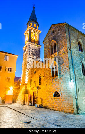 Budva, Montenegro. Sveti Ivan (St. John) Catholic Church Cathedral, Adriatic Sea. Stock Photo