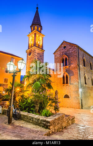 Budva, Montenegro. Sveti Ivan (St. John) Catholic Church Cathedral, Adriatic Sea. Stock Photo