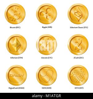 Crypto currency icons coin. Stock Vector